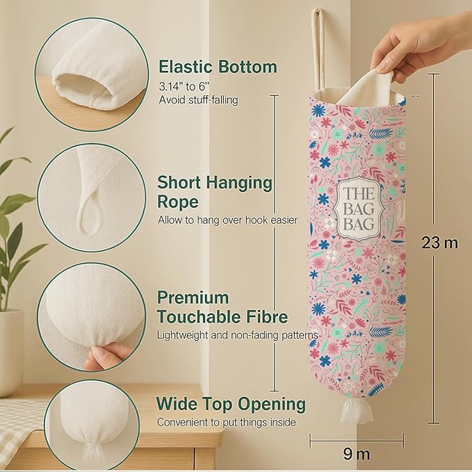 The Bag Bag Grocery Bags Holder, Rustic Flower Grocery Bags Holder Organizer For Shopping Sack, Reusable Hanging Trash Sack Dispenser, Gift for Female Family and Friends Mom