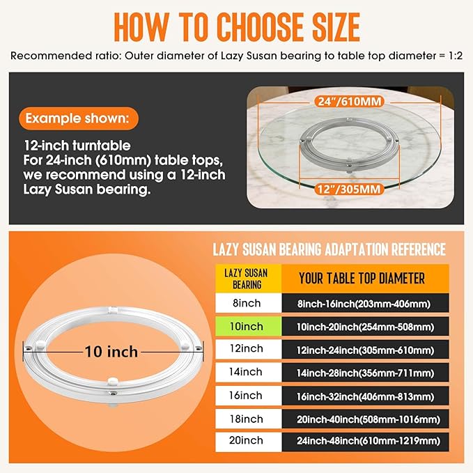 Lazy Susan Hardware, Heavy Duty Lazy Susan Bearing & Swivel Turntable - 10 Inch Rotating Bearing Plate for Round Dining Table, Smooth Swivel Mechanism