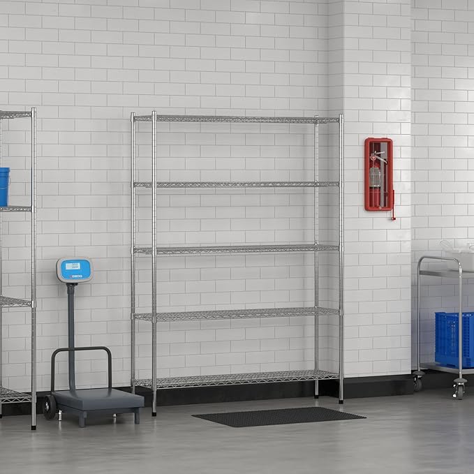 Commercial NSF Listed Chrome Stationary Wire Shelving Kit 14" x 54" x 74", with 5 Shelves Perfect for Warehouse, Walk-in Refrigerator, Freezer, Grocery Store, Restaurant, Dishroom