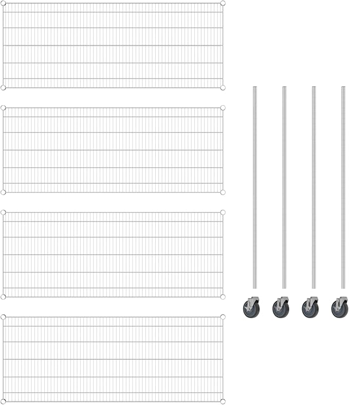 Commercial NSF Listed Chrome Mobile Wire Shelving Kit 24" x 60" x 60", with 4 Shelves Perfect for Warehouse, Walk-in Refrigerator, Freezer, Grocery Store, Restaurant, Dishroom