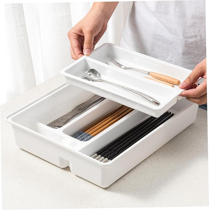 Stackable Drawer Organizer, 2-Tier Plastic Sliding Tray for Kitchen Appliance, Multi Level Kitchen Organizer for Cabinet, Pantry, Drawer, Refrigerator, Freezer