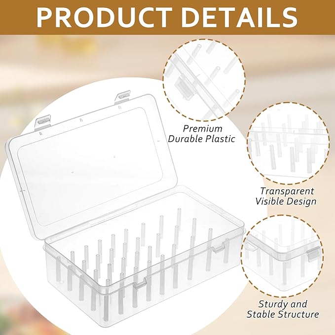 4 Pcs Piping Tips Storage Box with Fixed Pins 42 Pegs Piping Tip Organizer Baking Cake Decoration Tool Set Clear Plastic Cake Decorating Storage Box Container Baking Supplies Organizer