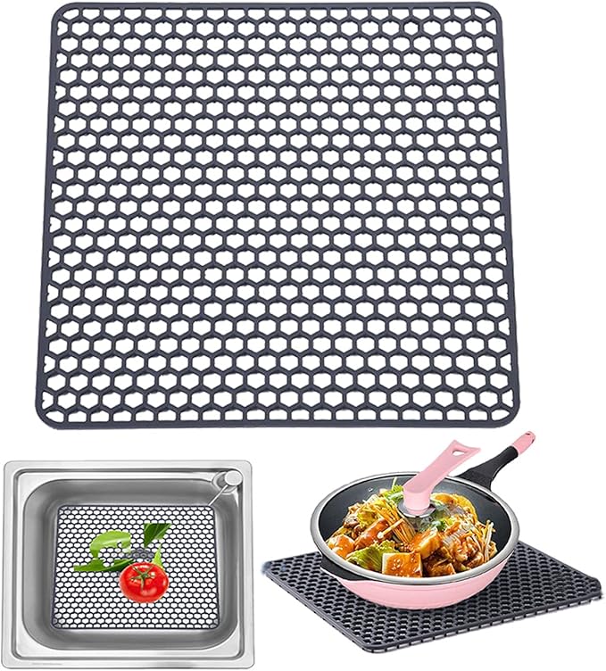 LONGFITE Large Sink Mat Dish Drying Mat Multipurpose Silicone Kitchen Draining Trivet Pad Protector Heatproof and Antiskid