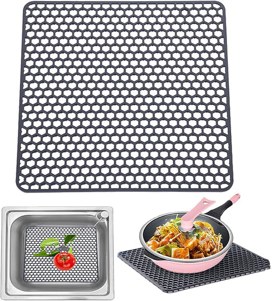 LONGFITE Large Sink Mat Dish Drying Mat Multipurpose Silicone Kitchen Draining Trivet Pad Protector Heatproof and Antiskid