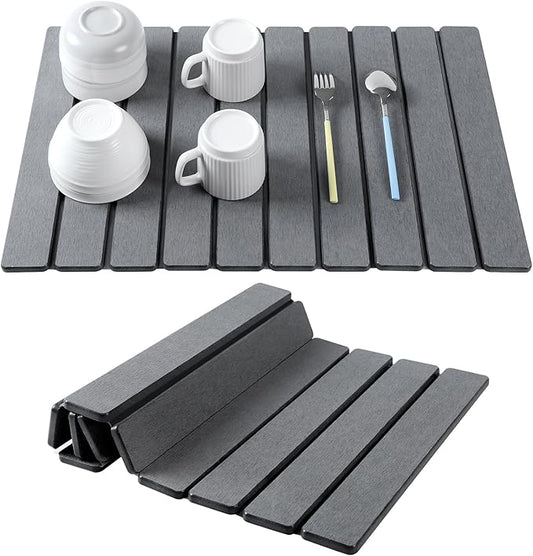 Stone Drying Mat for Kitchen Counter, Large Foldable Diatomaceous Earth Dish Drying Rack, Absorbent Diatomaceous Quick Dry Stone Mat Kitchen Dishes Bottles Cups Bathroom Any Countertop 24"(L)×16"(W)