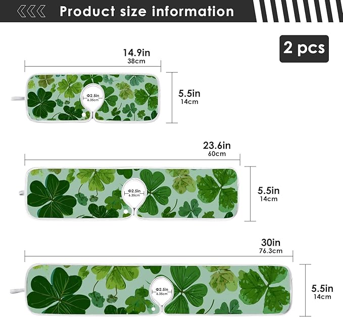 2 PCS Kitchen Sink Splash Guard 23.6 Inch Faucet Mat for Kitchen Sink Bathroom Sink Faucet Absorbing Drip Drain Mat Pad Microfiber Soft Washable Green St Patrick Clovers