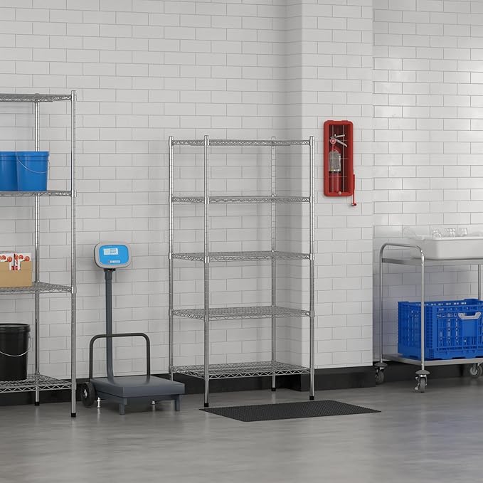 Commercial NSF Listed Chrome Stationary Wire Shelving Kit 21" x 30" x 64", with 5 Shelves Perfect for Warehouse, Walk-in Refrigerator, Freezer, Grocery Store, Restaurant, Dishroom