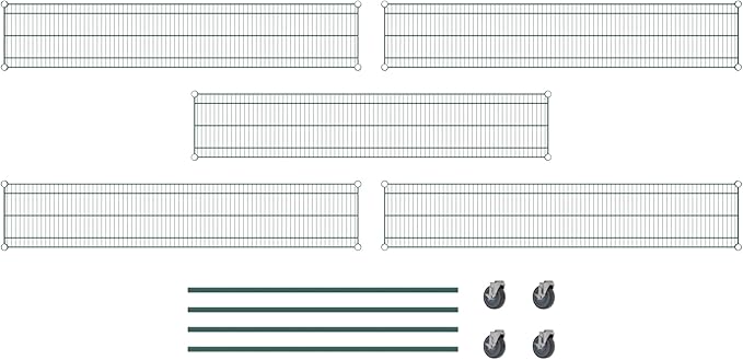 Commercial NSF Listed Green Epoxy Mobile Wire Shelving Kit 14" x 72" x 60", with 5 Shelves Perfect for Warehouse, Walk-in Refrigerator, Freezer, Grocery Store, Restaurant, Dishroom