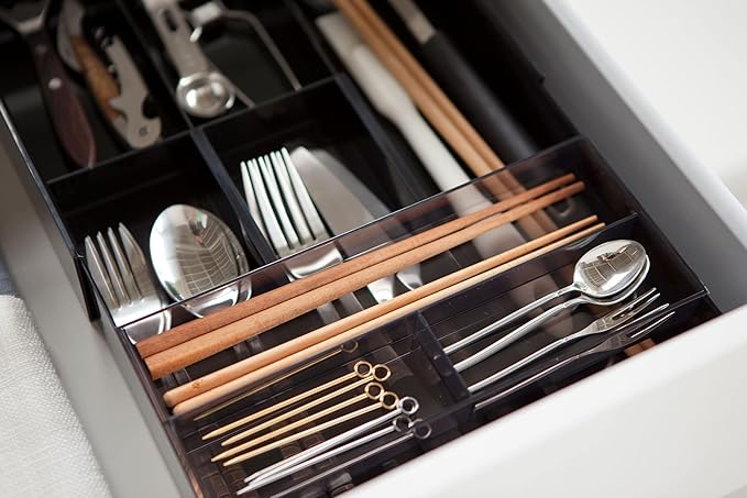 YAMAZAKI Home Tower Expandable Cutlery Drawer Organizer - Kitchen Silverware Utensil Storage Tray - Abs Plastic