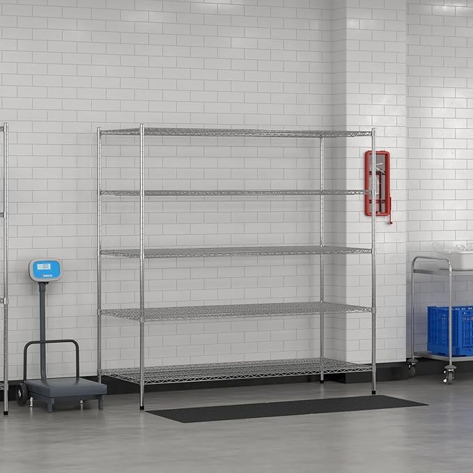 Commercial NSF Listed Chrome Stationary Wire Shelving Kit 30" x 72" x 74", with 5 Shelves Perfect for Warehouse, Walk-in Refrigerator, Freezer, Grocery Store, Restaurant, Dishroom