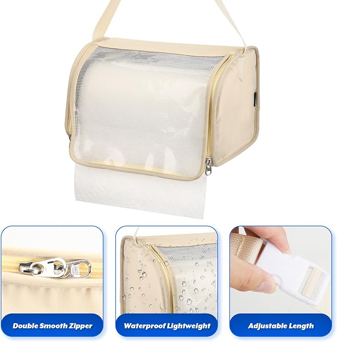 Kitchen Paper Towel Holder, Hanging Paper Towel Dispenser with Transparent Cover, Easy to Tear Papers Waterproof Papers Towels Holder for Kitchen Organization and Storage (Beige)