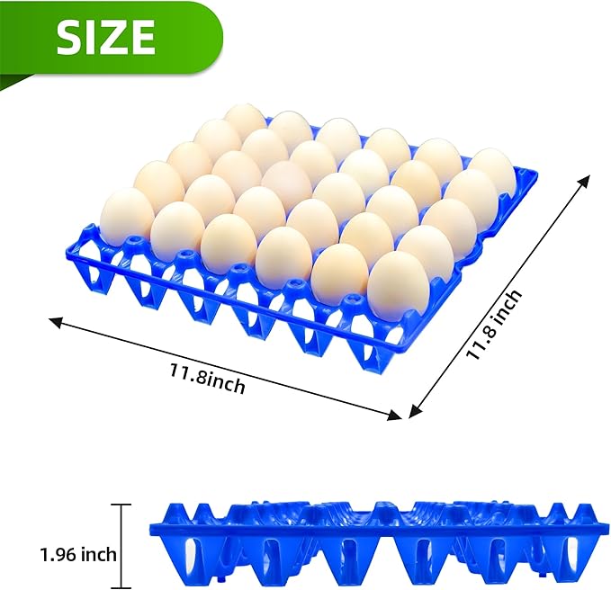 Aqwxc 4-Pack Plastic Egg Tray Egg Crate, 30-Egg Flats for Home Chicken Farmers, Stackable & Durable, Great for Storing, Sorting & Shipping, and Reusable (4-Pack Blue)