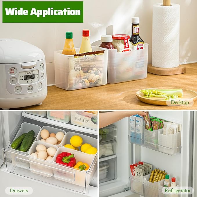 3 Pack Refrigerator Organizer Box, Plastic Refrigerator Side Door Storage Containers, Space-Saving Organizer Bins for Refrige, Refrige Drawers for Fruit and Vegetable (Clear, L×3)