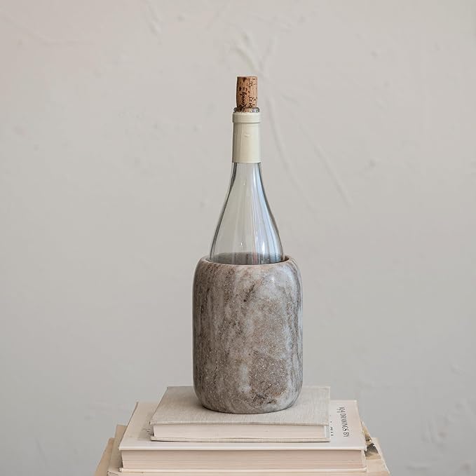 Creative Co-Op Modern Marble Bottle Holder, White Crock, Natural (Pack of 4)