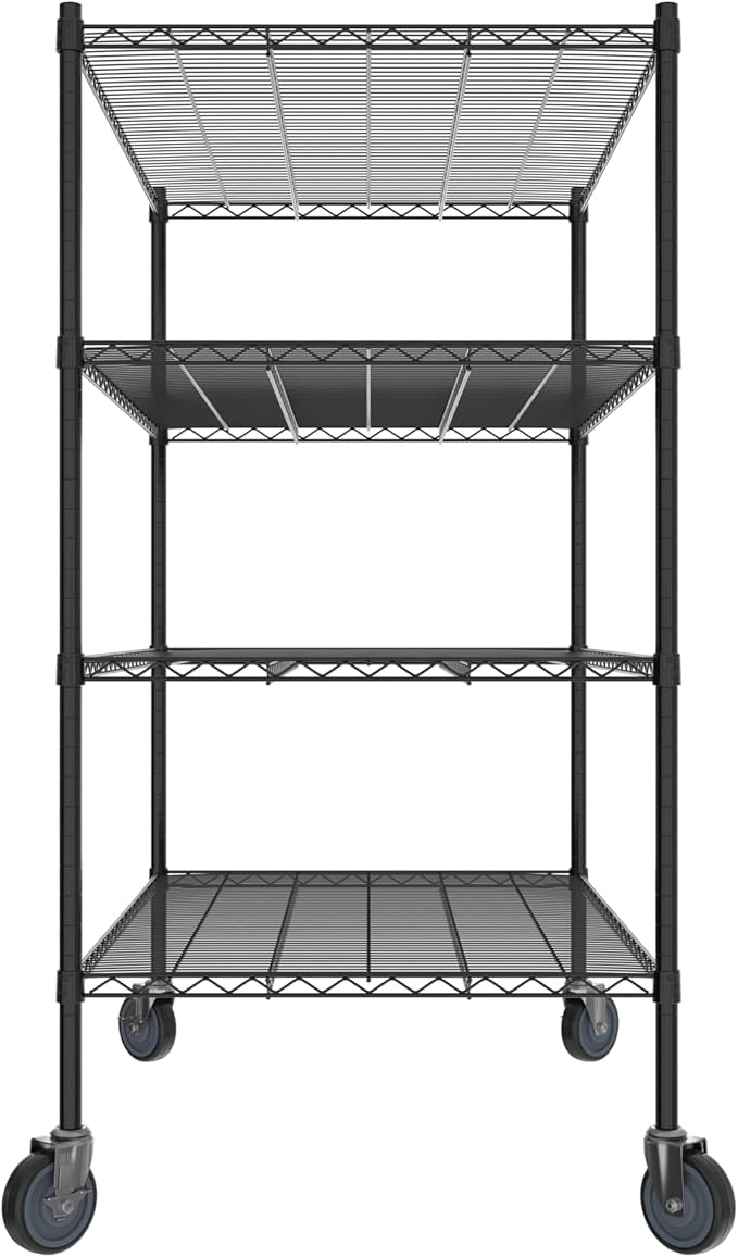 Commercial NSF Listed Black Epoxy Mobile Wire Shelving Kit 30" x 48" x 60", with 4 Shelves Perfect for Warehouse, Walk-in Refrigerator, Freezer, Grocery Store, Restaurant, Dishroom