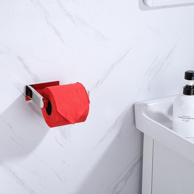 LANC Chrome Toilet Paper Roll Holder, Self-Adhesive Toilet Paper Holder Wall Mounted for Bathroom Office, Stick On Toilet Tissue Holder with No Drilling Stainless Steel Silver, A8307CP