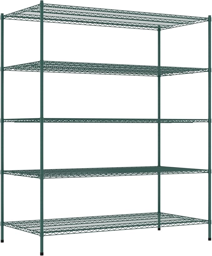 Commercial NSF Listed Green Epoxy Stationary Wire Shelving Kit 36" x 72" x 86", with 5 Shelves Perfect for Warehouse, Walk-in Refrigerator, Freezer, Grocery Store, Restaurant, Dishroom