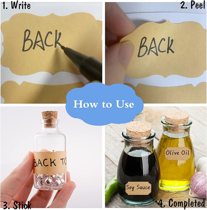 Kraft Label Stickers, Removable Gift Tag Stickers Self-Adhesive Handmade Jar Labels in 3 Sizes with Markers, Kitchen Pantry Labels for Essential Oil Bottle, Storage Bin, File Folders, 192Pcs