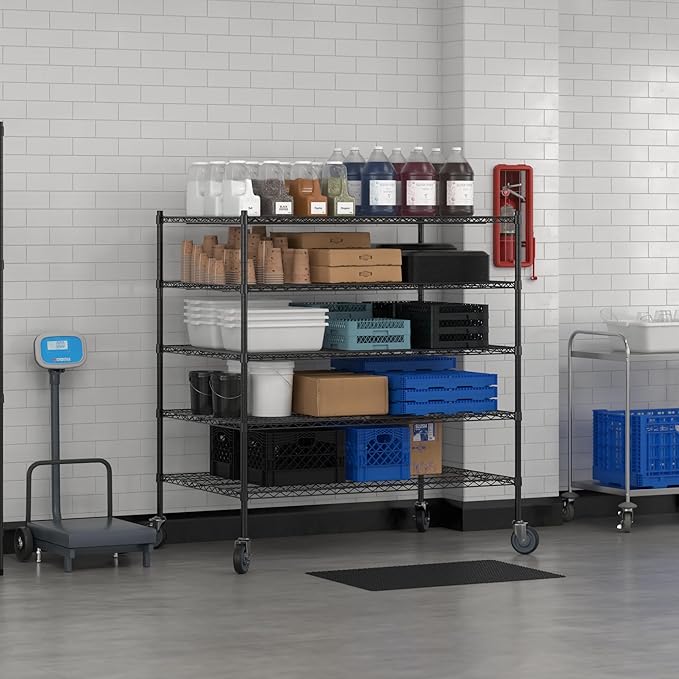 Commercial NSF Listed Black Epoxy Mobile Wire Shelving Kit 36" x 54" x 60", with 5 Shelves Perfect for Warehouse, Walk-in Refrigerator, Freezer, Grocery Store, Restaurant, Dishroom