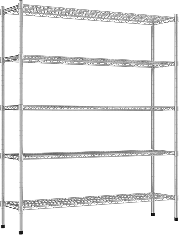 Commercial NSF Listed Chrome Stationary Wire Shelving Kit 14" x 54" x 64", with 5 Shelves Perfect for Warehouse, Walk-in Refrigerator, Freezer, Grocery Store, Restaurant, Dishroom