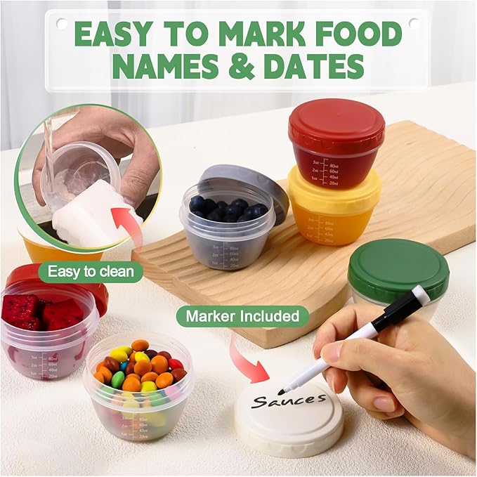 12pcs 4 oz Small Plastic Containers with Lids, Reusable 1/2 Cup Small Food Storage Containers, Leakproof, Microwave Dishwasher Freezer Safe