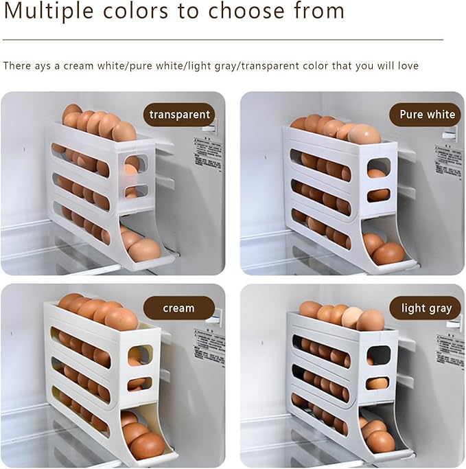 30 Eggs Egg Holder For Fridge Auto Rolling Fridge Egg Organizer,4 Tiers Egg Container Egg Dispenser Egg Tray For Refrigerator Space-Saving Egg Dispenser Holder Egg Holder Countertop