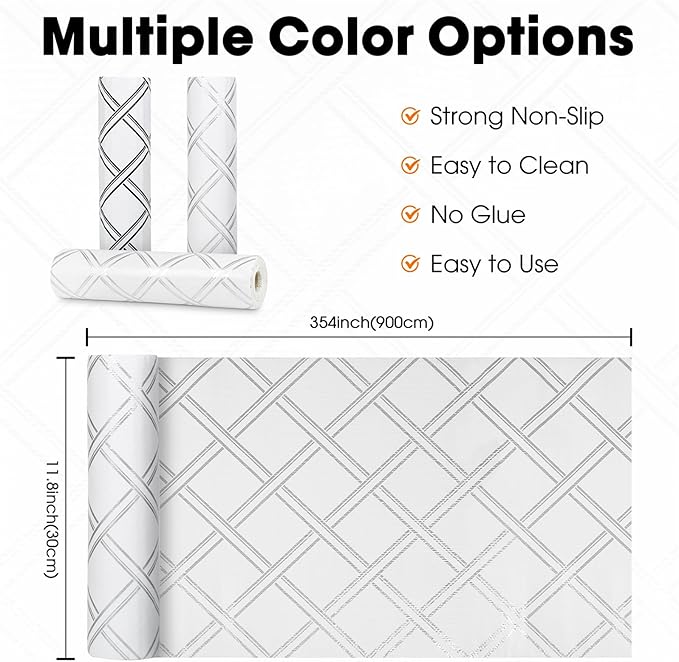 Gopas Drawer and Shelf Liner for Kitchen Cabinets Non-Adhesive, Non-Slip Cabinet Liner Shelf Paper Strong Grip Waterproof Easy to Clean for Kitchen Shelves Cupboard,Silver Geometric,12IN X 30FT