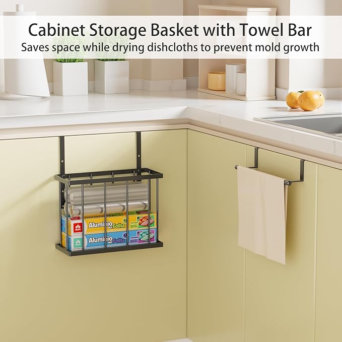 3 Pack Over Cabinet Door Organizer - Adjustable Cabinet Door Organizer with Towel Rack,Hanging Over the Door Organizer for Cutting Board, Plastic Wrap, Aluminum Foil, Cleaning Supplies, Baking