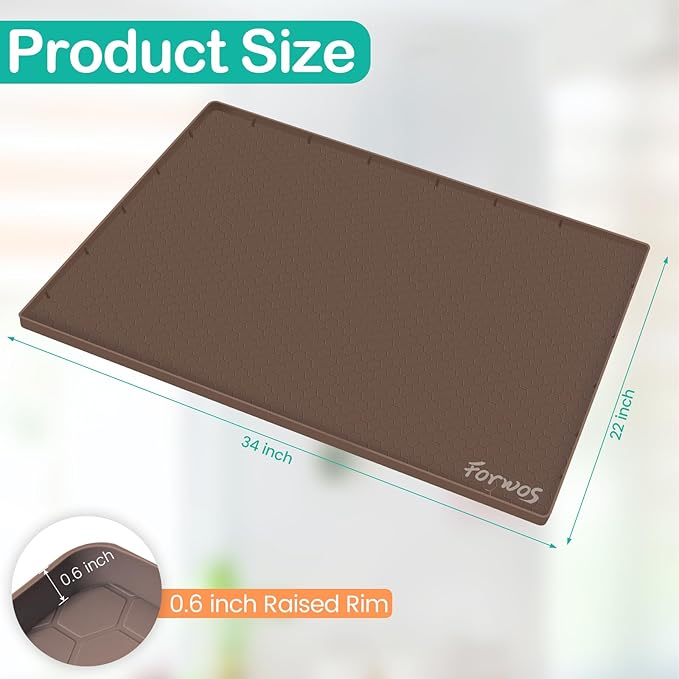 FORWOS Waterproof Under Sink Mat 34" x 22", Silicone Cabinet Liner, Rubber Protector for Kitchen and Bathroom, Keeps Cabinets Clean, Dry, and Organized (Brown)