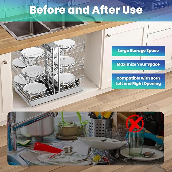 15" W Blind Corner Cabinet Pull Out Organizer, 3 Tier 6-Basket Sliding Cabinet Shelves, Slide Out Storage, Corner Cabinets Shelf for Blind Corner Kitchen/Bathroom Cabinets, Easy to Install&Maintain