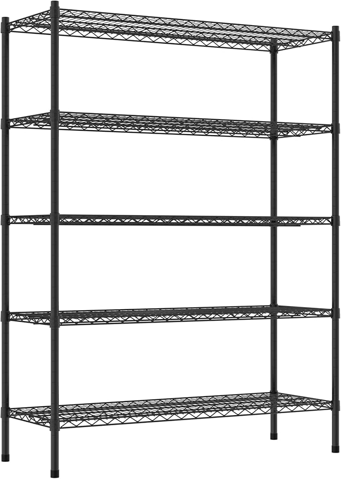 Commercial NSF Listed Black Epoxy Stationary Wire Shelving Kit 18" x 48" x 64", with 5 Shelves Perfect for Warehouse, Walk-in Refrigerator, Freezer, Grocery Store, Restaurant, Dishroom