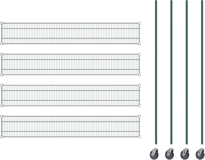 Commercial NSF Listed Green Epoxy Mobile Wire Shelving Kit 12" x 72" x 80", with 4 Shelves Perfect for Warehouse, Walk-in Refrigerator, Freezer, Grocery Store, Restaurant, Dishroom