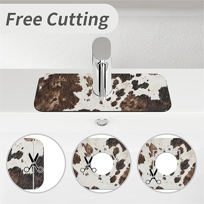 Kitchen Sink Splash Guard，Animal cow skin texture Faucet Mat Sink Gadgets-Super Absorbent Fast Drying Mat Drip Catcher for Kitchen, Bathroom,Sink Mat, Dish Drying Mat, Bathroom(15" X 5.5" )