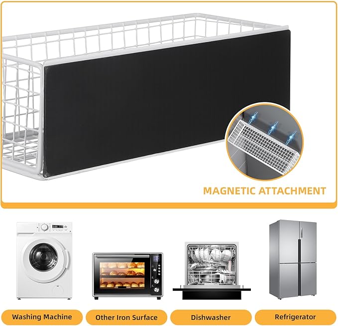 GALPADA Magnetic Spice Rack Refrigerator Storage Rack Large White Magnetic Holder Hanging Basket for Fridge Side Organizer