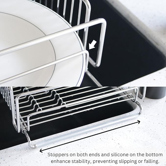 Expandable Over The Sink Dish Drying Rack – Adjustable SUS 304 Stainless Steel Dish Drainer (14"–24" Length), Rust-Resistant Large Drying Organizer, Compact Space Saving Kitchen Rack