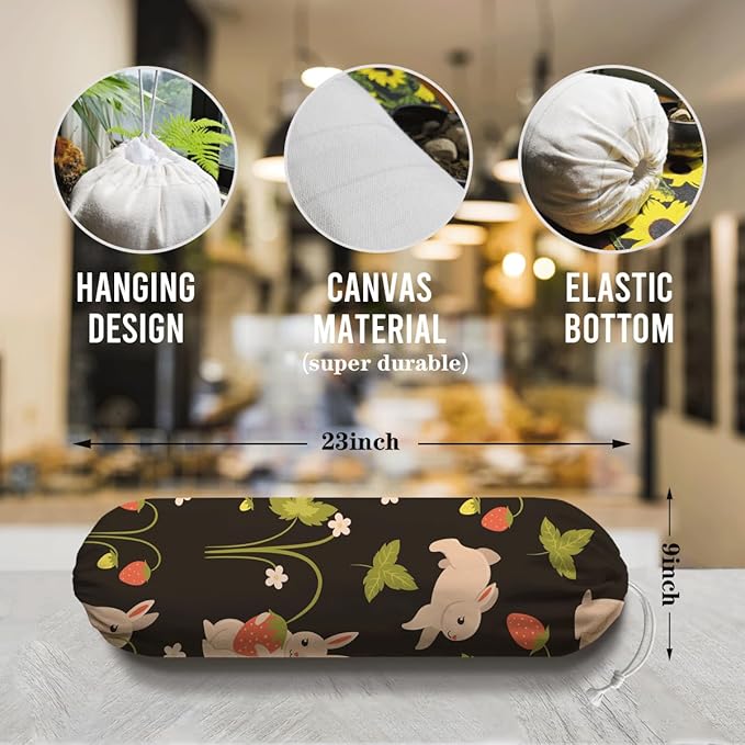 Rabbits Plastic Bag Holder, Reusable Washable Shopping Bags Storage Carrier, Fabric Garbage Trash Bag Dispenser for Home Kitchen Pantry Cabinet, Wall Mount, Kitchen Housewarming Gifts