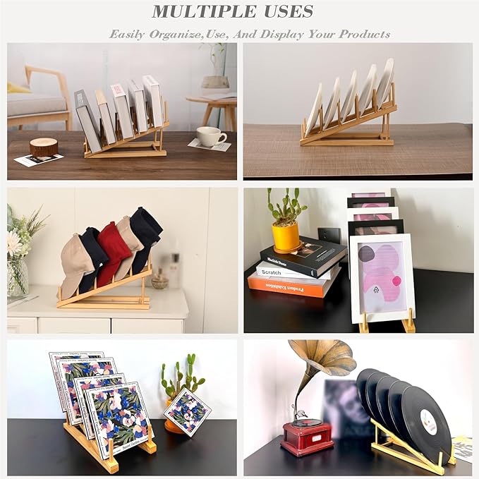 2 Pack Plate Stands For Display,Wooden Plate Holders for Displaying,5-Tier Craft Show Display Stands For Tabletop Book, Artwork, Photo, Record, Magazine and Platter