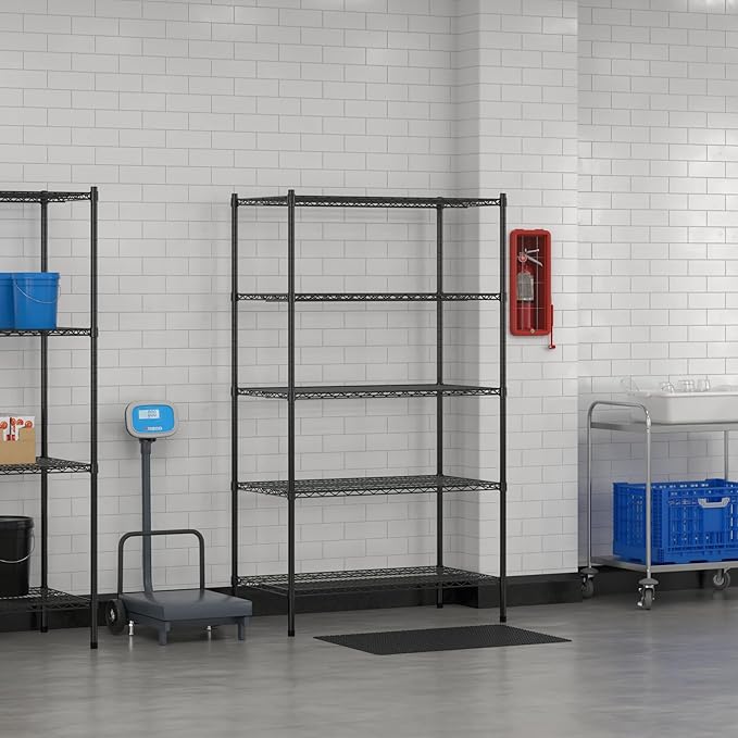 Commercial NSF Listed Black Epoxy Stationary Wire Shelving Kit 24" x 42" x 74", with 5 Shelves Perfect for Warehouse, Walk-in Refrigerator, Freezer, Grocery Store, Restaurant, Dishroom
