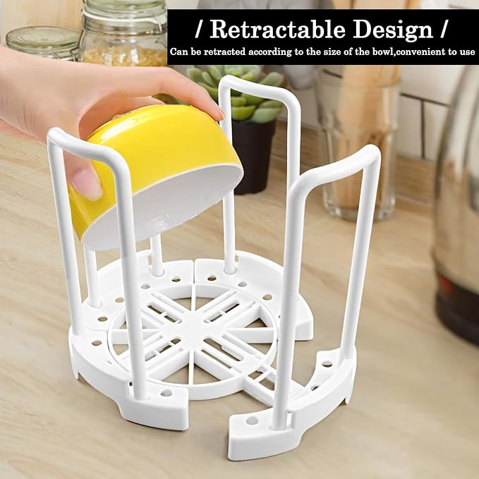 Bowl Rack, Adjustable Plate Holders, Dish Holder, Plate Dish Rack with Handle for Kitchen Bowl Organizer