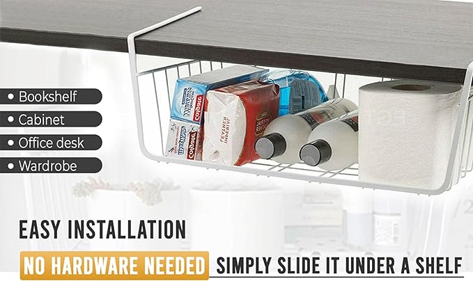 YBM HOME Under Shelf Wire Basket Storage Organizer for Kitchen Pantry - Hanging Storage Cabinet Organizer Rack Adds Extra Storage Space Underside The Shelf (1, Medium)