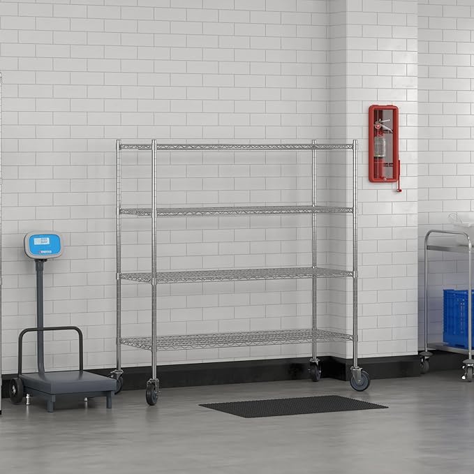 Commercial NSF Listed Chrome Mobile Wire Shelving Kit 21" x 54" x 60", with 4 Shelves Perfect for Warehouse, Walk-in Refrigerator, Freezer, Grocery Store, Restaurant, Dishroom