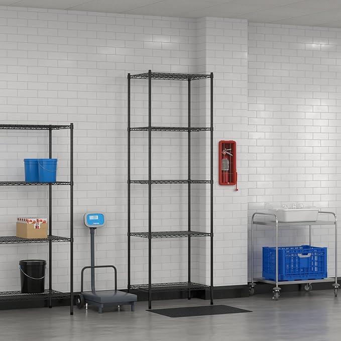 Commercial NSF Listed Black Epoxy Stationary Wire Shelving Kit 21" x 30" x 96", with 5 Shelves Perfect for Warehouse, Walk-in Refrigerator, Freezer, Grocery Store, Restaurant, Dishroom