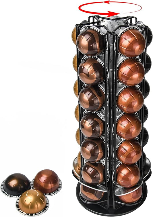 35 Coffee Pods Holder - Black - 360° Spinning Coffee Pod Carousel Stand | Holds 35 Capsules | Compact Countertop Organizer with Silent Rotation, Durable & Modern
