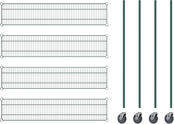 Commercial NSF Listed Green Epoxy Mobile Wire Shelving Kit 12" x 54" x 60", with 4 Shelves Perfect for Warehouse, Walk-in Refrigerator, Freezer, Grocery Store, Restaurant, Dishroom