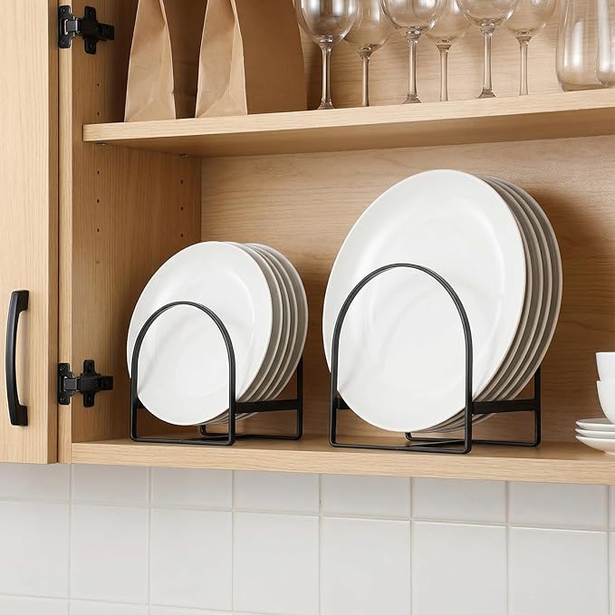 4 Pack Kitchen Plate Holder Organizer, 2 Large 2 Small Black Metal Upright Dish Drying Racks for Cabinet Kitchen Storage Cabinet Organizer Plates Pots and Pans