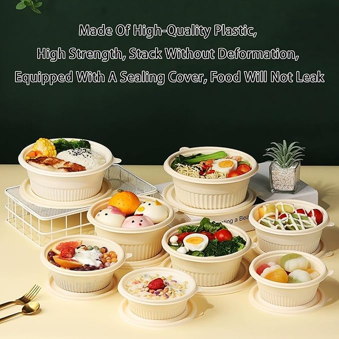FUailiYY 30 Packs 16oz Round Meal Prep Containers Disposable, biodegradable clamshell containers,Thickened food storage, Meal Take Out Containers, Stackable, Microwaving, And Freezing