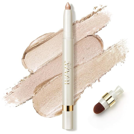 Eyeshadow Makeup Stick, Cream Shimmer, Eyeshadow Highlighter Makeup Eye Brightener Pencil Sticks Cosmetics, with Built-in Brush and Sharpener