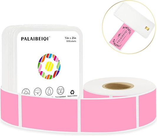 PALAIBEIQI 1x2 Inch Thermal Labels,500PCS Rectangle Stickers,Waterproof Removable Blank Stickers for Address,Jars,Freezer Containers & Pantry Organization,Pink
