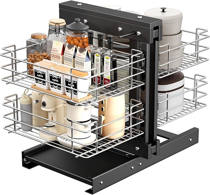 forimo 36" Blind Corner Pull Out Organizer,2 Tier 4 Shelf Kitchen Cabinet Organizer, Chrome Carbon Steel Storage Basket, Left Open & Right Open Compatible,for Blind Corner Kitchen or Bathroom Cabinet