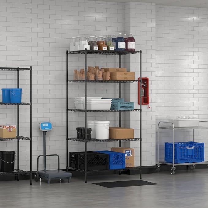 Commercial NSF Listed Black Epoxy Stationary Wire Shelving Kit 30" x 42" x 86", with 5 Shelves Perfect for Warehouse, Walk-in Refrigerator, Freezer, Grocery Store, Restaurant, Dishroom